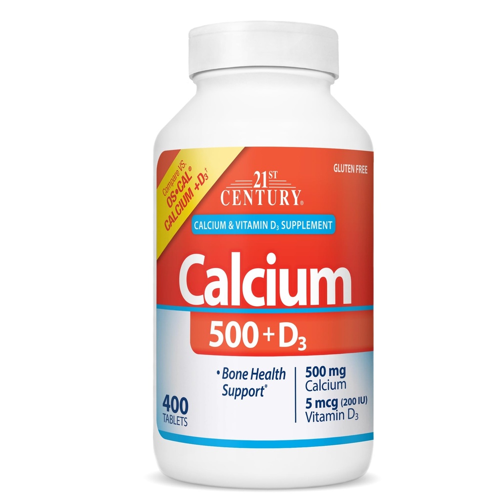 21st Century Kalsium 500 mg pluss D3 tabletter, 400 telling