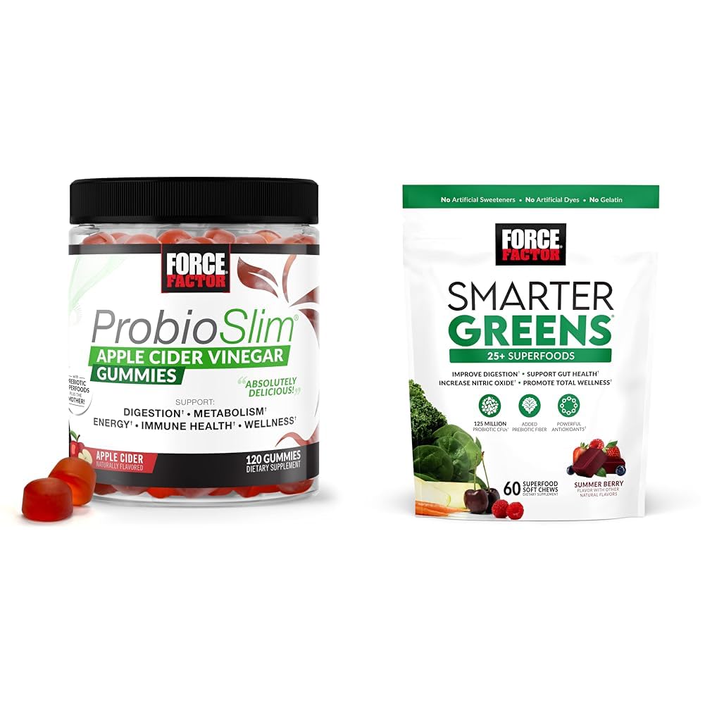 Force Factor ProbioSlim Apple Cider Vinegar Gummies med organiske, LactoSpore & Smartere Grønn Superfood Chews, Grønn og Superfoods med probiotika, antioksidant