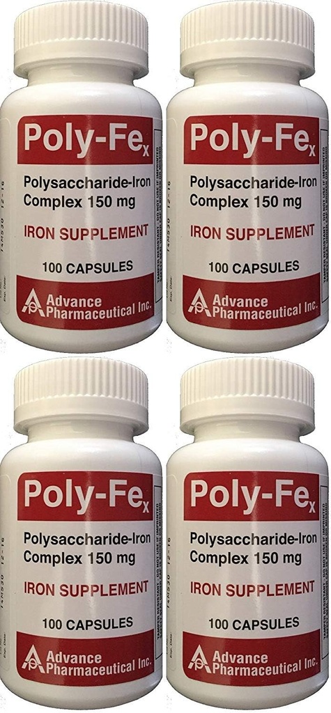 Polysakkarid jern kompleks 150 mg kapsler jerntilskudd 100 kapsler per flaske pakke med 4 Totalt 400 kapsler