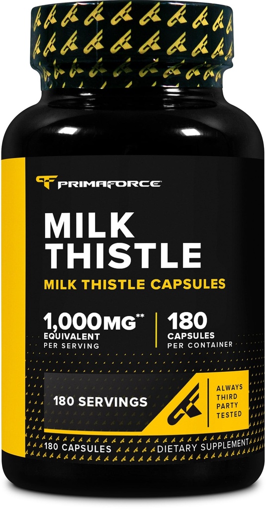 Primaforce Melk Thistle 180 kapsler 1000 mg Ekvivalent - Glutenfri, ikke-GMO Diett Supplement, fra 250 mg 4:1 Ekstrakt