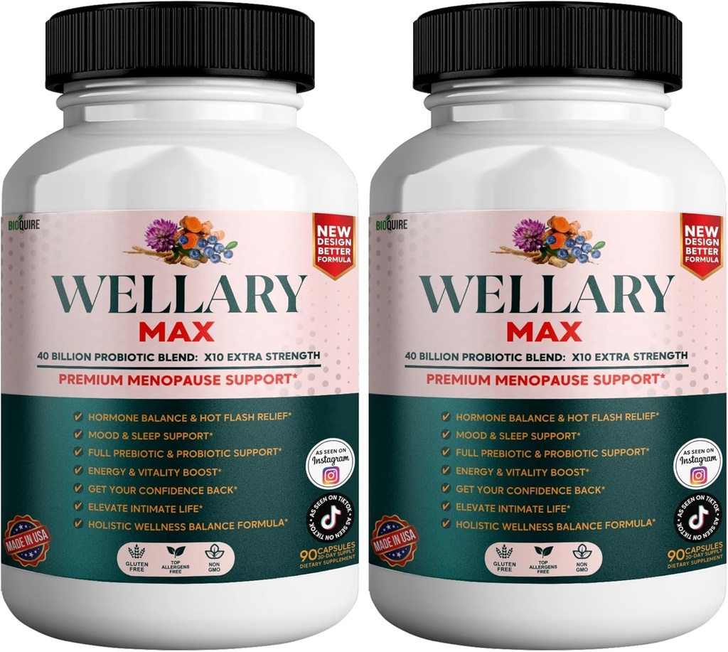 Wellary Max Menopause Support Supplement, 40 milliarder CFU Probiotiske blanding, 90 kapsler (2)