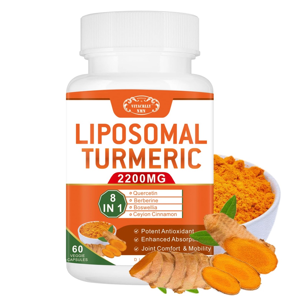 2200mg Liposomal Turmeric Curcumin Supplement med svart pepper og Ginger Forbedret absorpsjon - 95% Curcumin Extract for felles støtte 60 kapsler