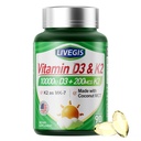 Vitamin D3 K2 Softgels, D30000 IU med K2 (MK-7) 200 mcg med kokosolje softgels, lett å svelge 2 i 1 vitaminer D & K, støtter kalsiumabsorpsjon, immun- og hjertehelse - 90 tall
