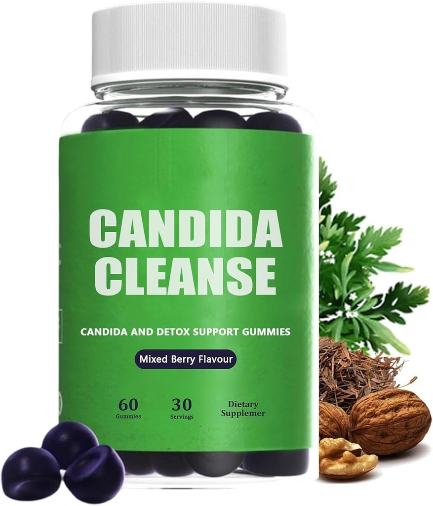 Candida Cleanse, Candida og Detox Support Gummies, 10-i-1 Avansert Formel med svart Walnut, PAU D'Arco & Wormwood, Non-GMO 60 Gummies