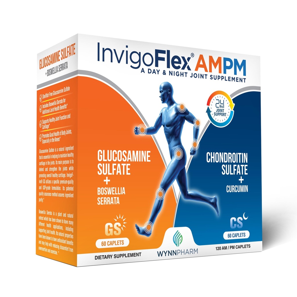 INVIGOFLEX® AMPM - Glukosamin & Chondroitin Sulfate - Turmeric Curcumin - Boswellia Serrata (Non GMO) for kne, hender, tilbake og Hip 24 - Hour Premium Joint Supplement