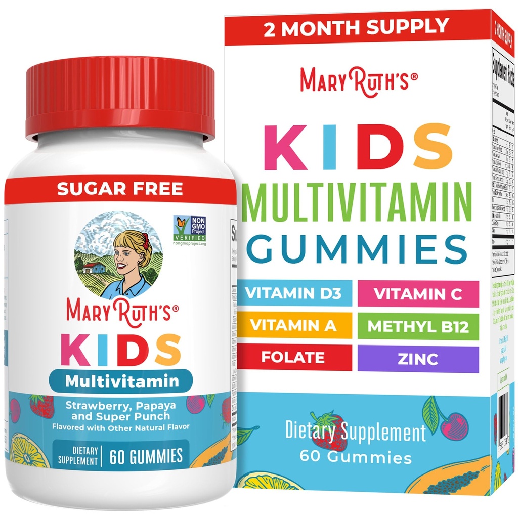 MaryRuth Organics Kids Vitaminer | Multi | Sukkerfri | 2 måneders forsyning | Kids Multivitamin Gummier for alder 2+ | Vegan | Bare 1 Gummy om dagen | 60 greve