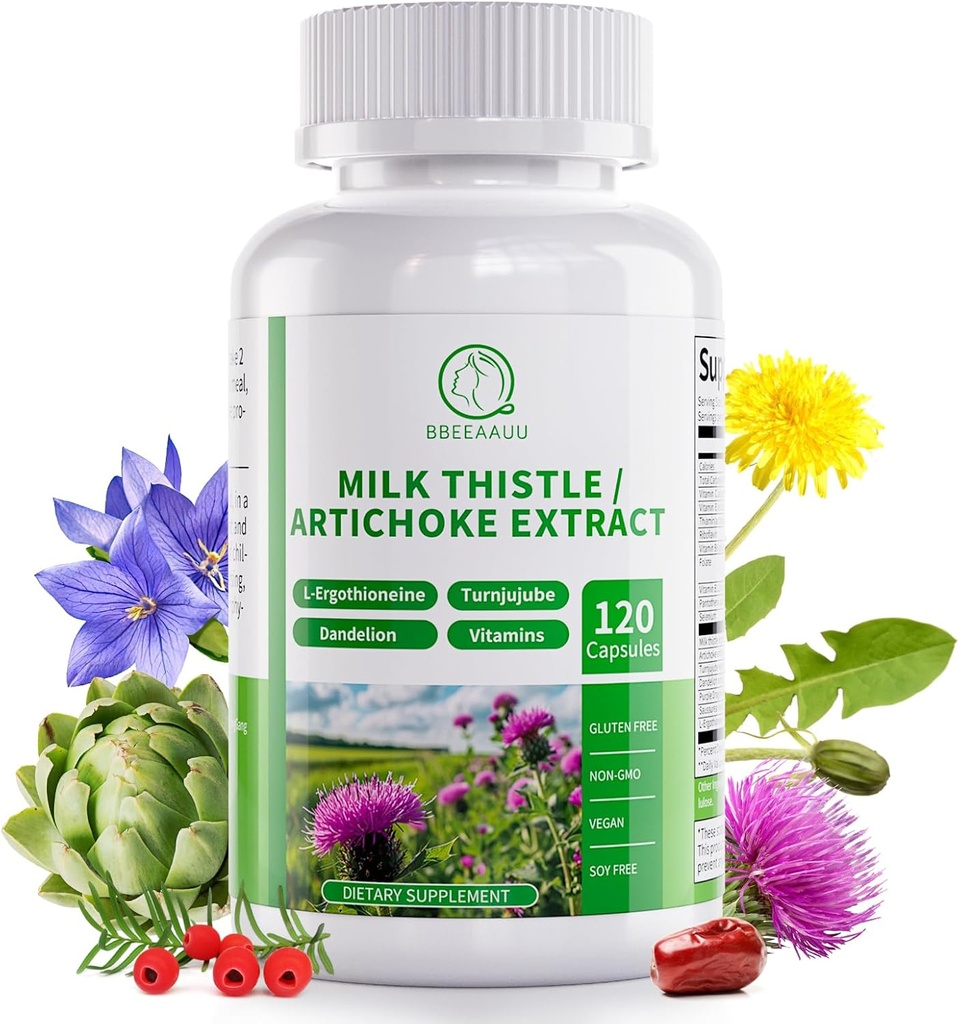Melk Thistle Supplement, Liver Cleanse Detox & Repair Formula, 16-i-1 Herbal Liver Support Pill med Artichoke, L-Ergothioneine, Turnjube Dandelion Extract for Liver & Antioksidant 120 Kapsler