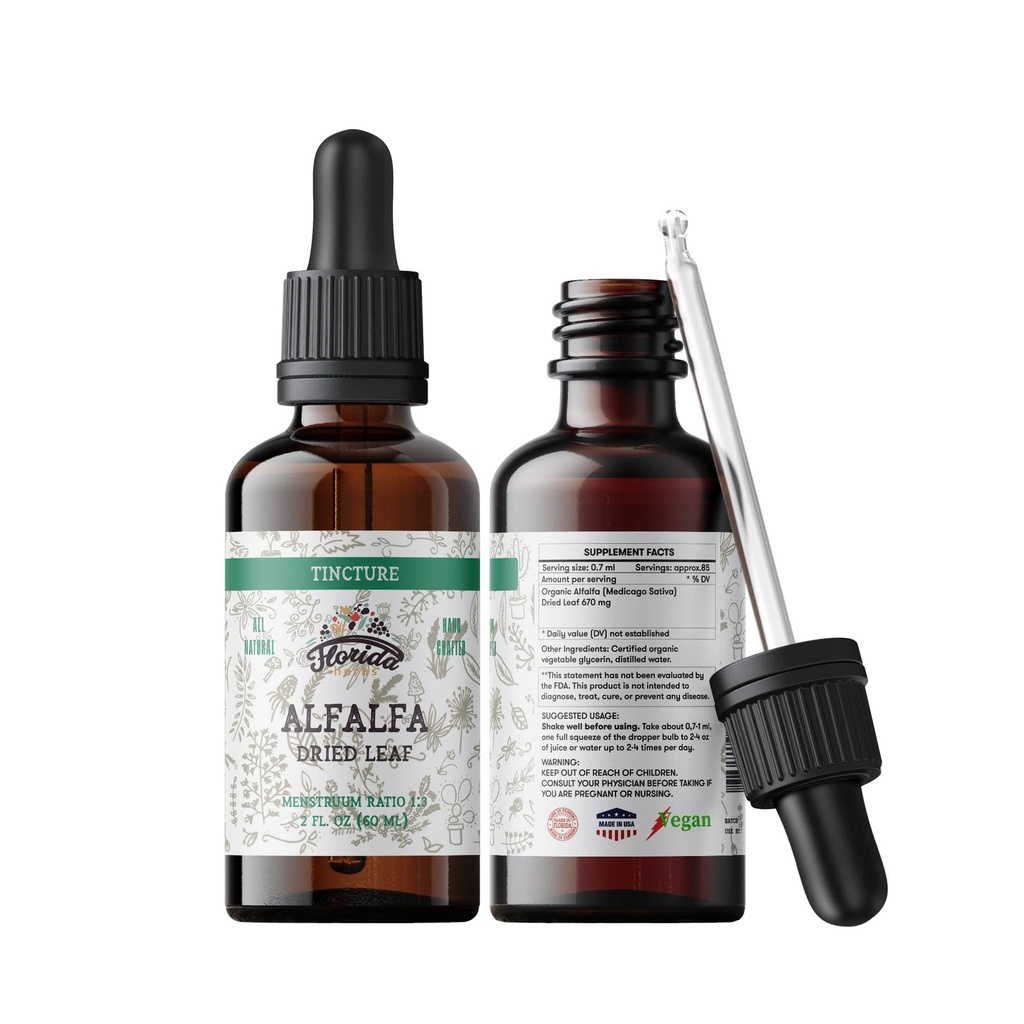 Alfafa Tinktur, organisk Alfalfa Extract (Medicago Sativa) Tørket Leaf, antioksidant ekstrakt for immunstøtte, ikke-GMO i kaldtpresset organisk grønnsaker Glycerin 2 oz, 670 mg