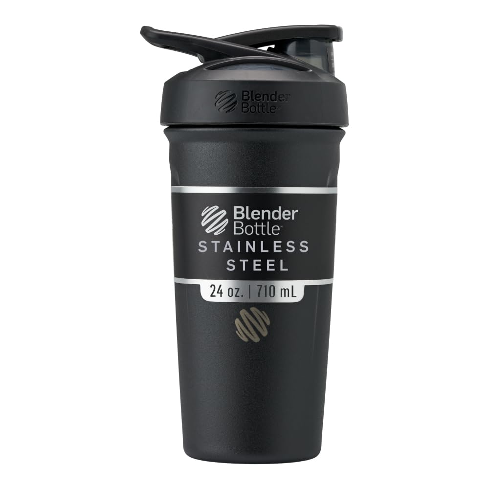 BlenderBottle Strada Shaker Cup Isolert rustfritt stål vannflaske med Wire Whisk, 24-Ounce, Svart