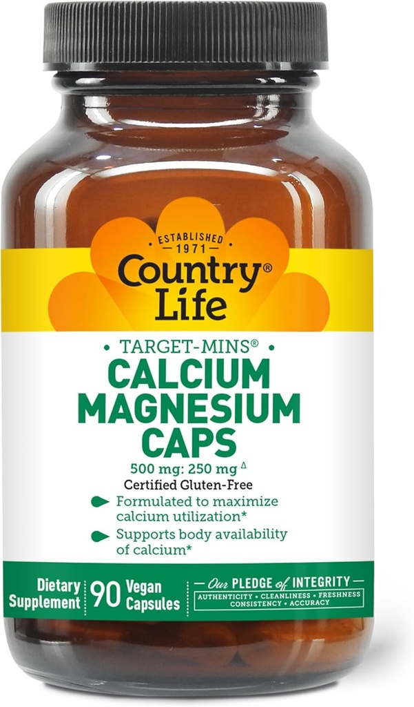Country Life Target-Mins Kalsium Magnesium Complex - 1000 mg Kalsium, 500 mg Magnesium, Glutenfri Supplement for Bone Helse