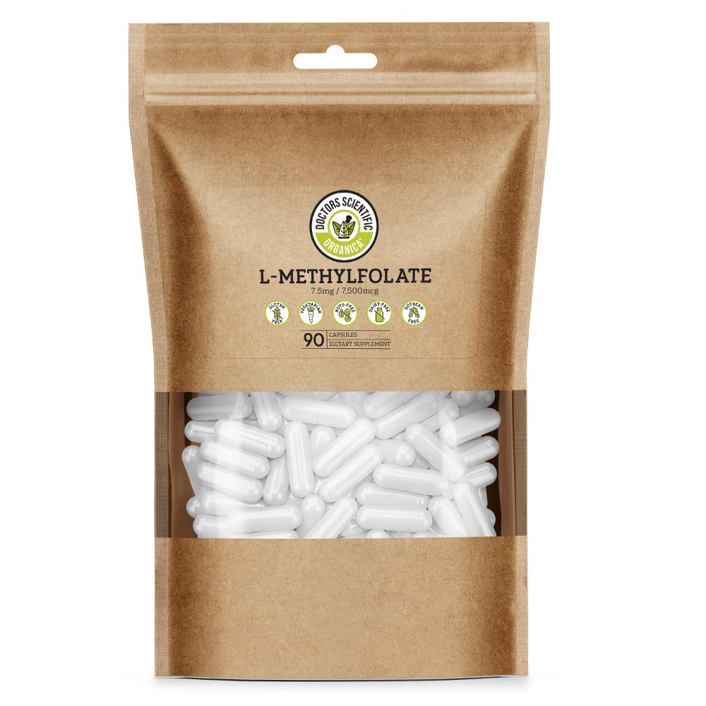 DSO L Metylfolat 7,5 mg (5 MTHF Supplement) - 90 Vegan Kapsler (7,5 mg) - Active L Methyl Folat Supplement for Homocysteine Control - Folic Acid Vitamin - Øko-vennlig emballasje