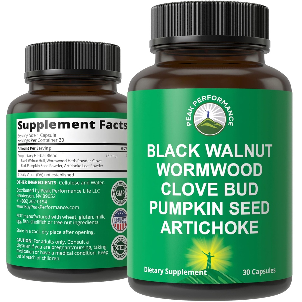 Wormwood Black Walnut Clove Cleanse for mennesker. Eliminering Detox + Intestinal Støtte Kapsler Supplement for voksne og barn. Piller med Artichoke og Pumpkin frø for ekstra fordeler