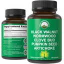 Wormwood Black Walnut Clove Cleanse for mennesker. Eliminering Detox + Intestinal Støtte Kapsler Supplement for voksne og barn. Piller med Artichoke og Pumpkin frø for ekstra fordeler