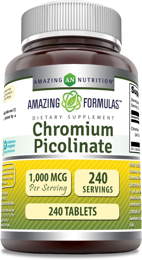 Amazing Formler Krom Picolinat 1000 Mcg  Tablet Tabletter Supplement | Ikke-GMO | Glutenfri | laget i USA (1 Pakke | 240 greve)