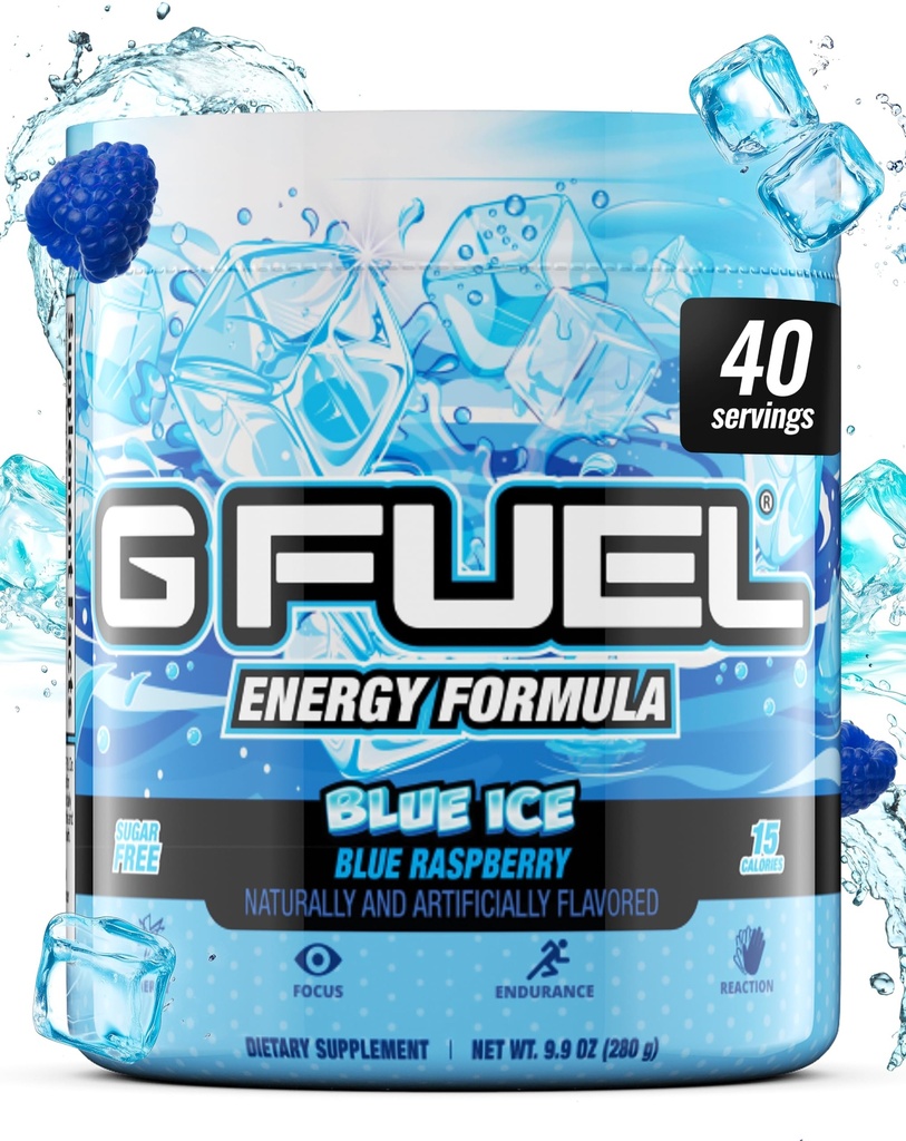 G brensel blå is energi drikke pulver, pre trening koffein blanding for spill, sukker gratis fokus Amino, vitamin + antioksidanter, 9.9oz (blå bringebær, 40 serveringer)