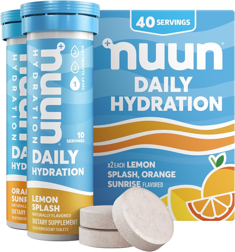 Nuun Daily Electrolyte Tabletter med magnesium, kalsium, kalsium, klorid og natrium, Glutenfri, Sukkerfri, & Vegan, Blandet Citrus Flavor, 4 Pack (40 Serverer totalt)