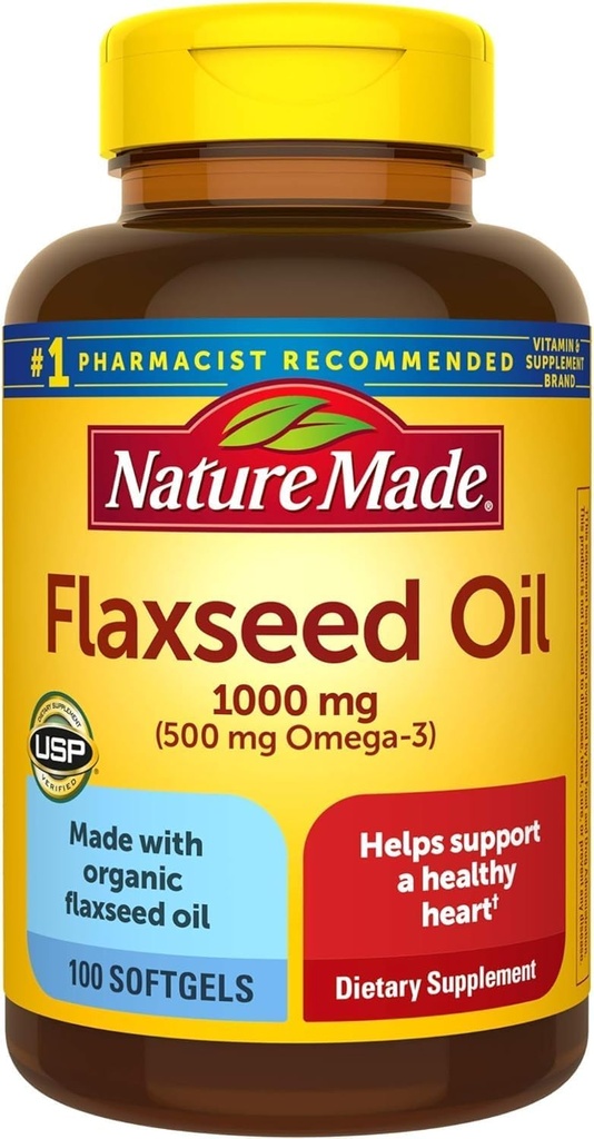 Naturlaget flaksfrø olje 1000 mg, fisk gratis omega 3 Supplement, kosttilskudd for hjerte helse støtte, 100 Softgels, 100 dagers forsyning