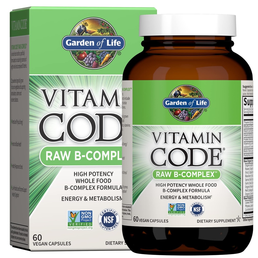 Hage av livsvitamin B-kompleks, 60 Vegankapsler, høy styrke vitaminer for energi og metabolisme med B6, Folat & B12 som Metylcobalamin Plus probiotika