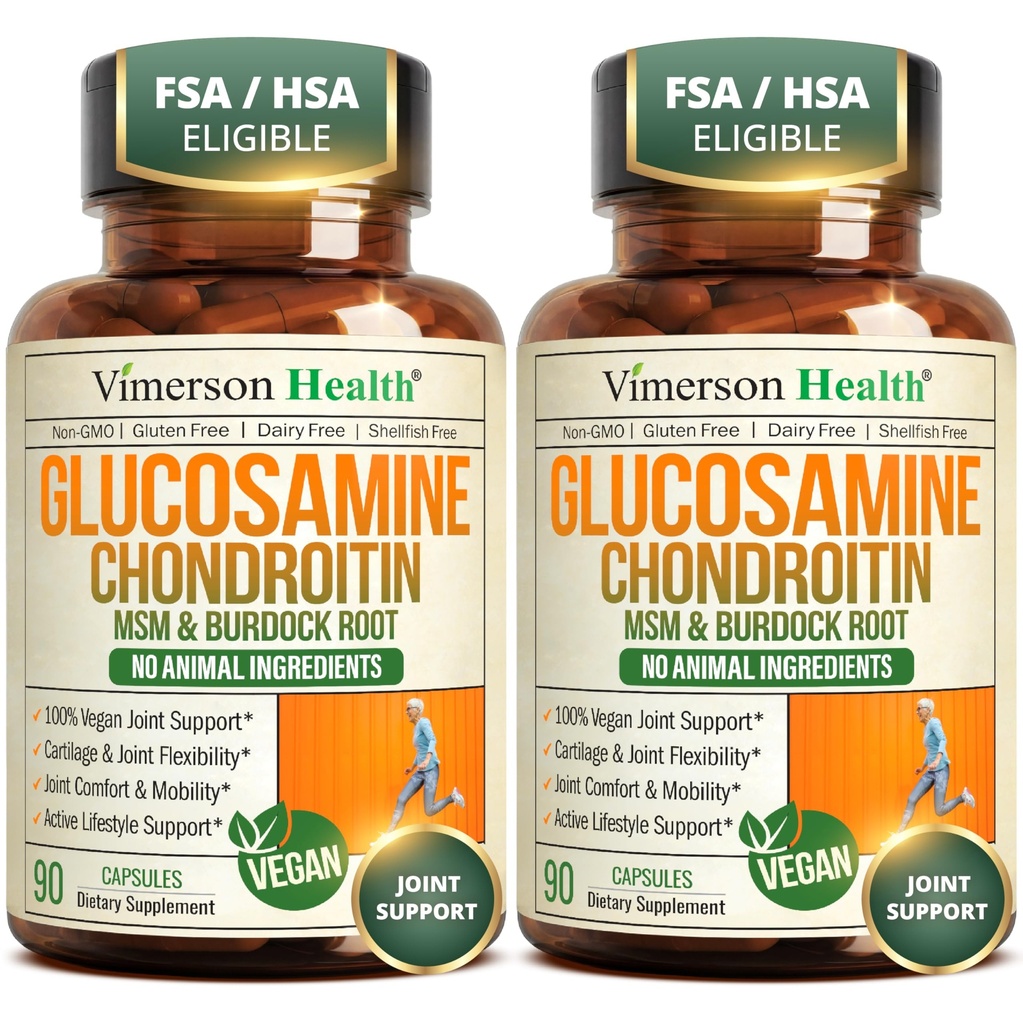 Glukosamine Chondroitin MSM – felles støttetilskudd for kvinner og menn med glukosaminsulfat 1500 mg, Chondroitin og MSM – for Cartilage, Joint Health and Flexibility – 2 Pack, Vegan