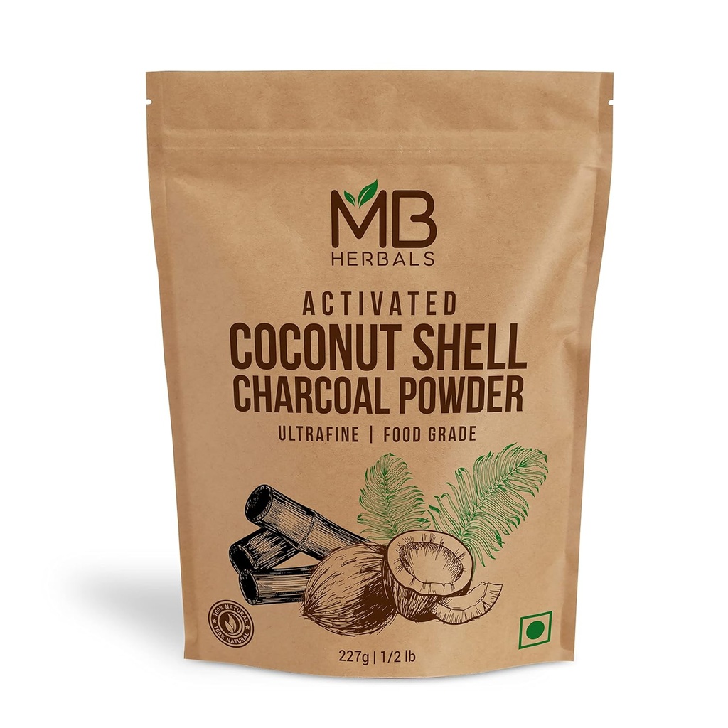 MB Herbals Aktivert Charcoal pulver fra Coconut Shell 8 oz (227 gram / 0,5 LB) | Til EXTERNAL bruk bare | Ansiktspakker og masker | Soap Making | Tannpowder