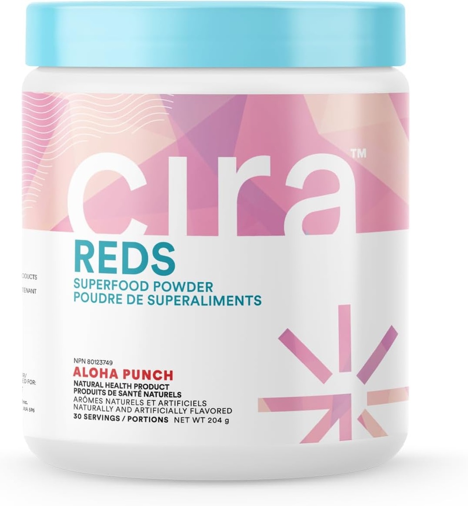 Cira Glow-Getter Reds Superfood pulver - Antioksidanter og polyfenoler for økt energi og gut helse - 30 Services, Aloha Punch