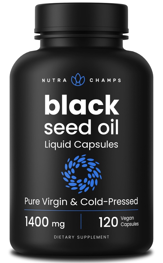 NutraChamps Svart Seed Oil Organic Cold Pressed | 120 Vegansk Softgel | Jomfru Nigela Sativa piller med vitamin E & Thymoquinon | Rich i Omega 3 6 9 | Uraffinert svart Cumin Seed Oil Kapsler