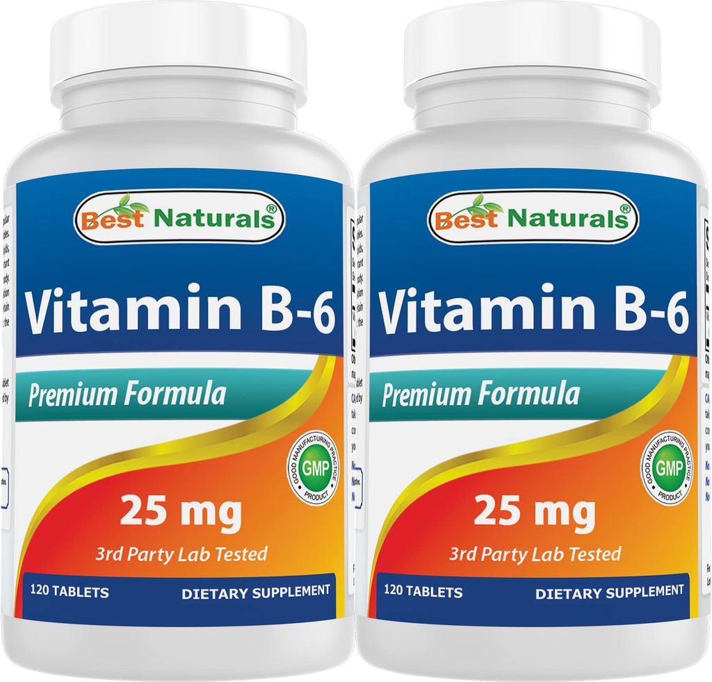 Best Naturals vitamin B6 25mg, 120 tabletter (120 greve (pakke på 2))