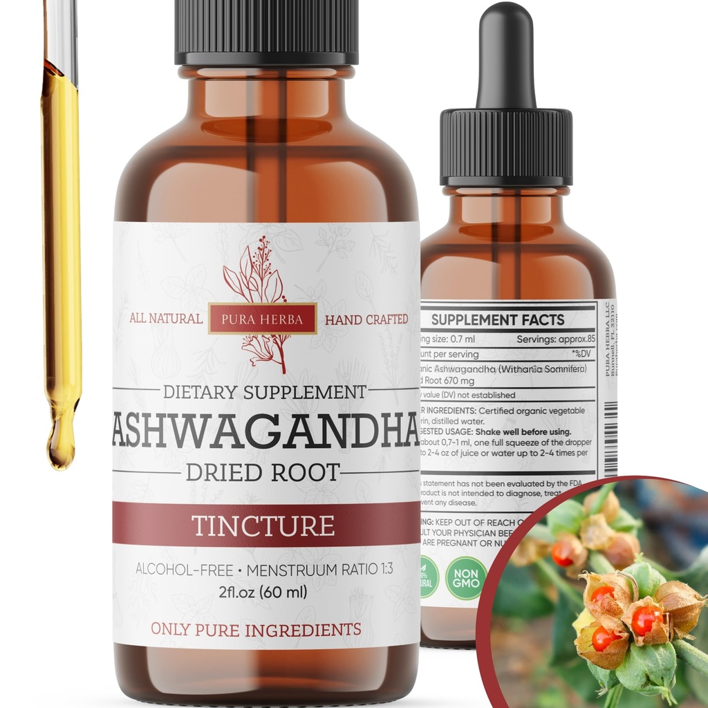 Organic Ashwagandha flytende dråper, Ashwagandha rot tinktur, Ashwagandha ekstrahere urter - 2 Fl Oz