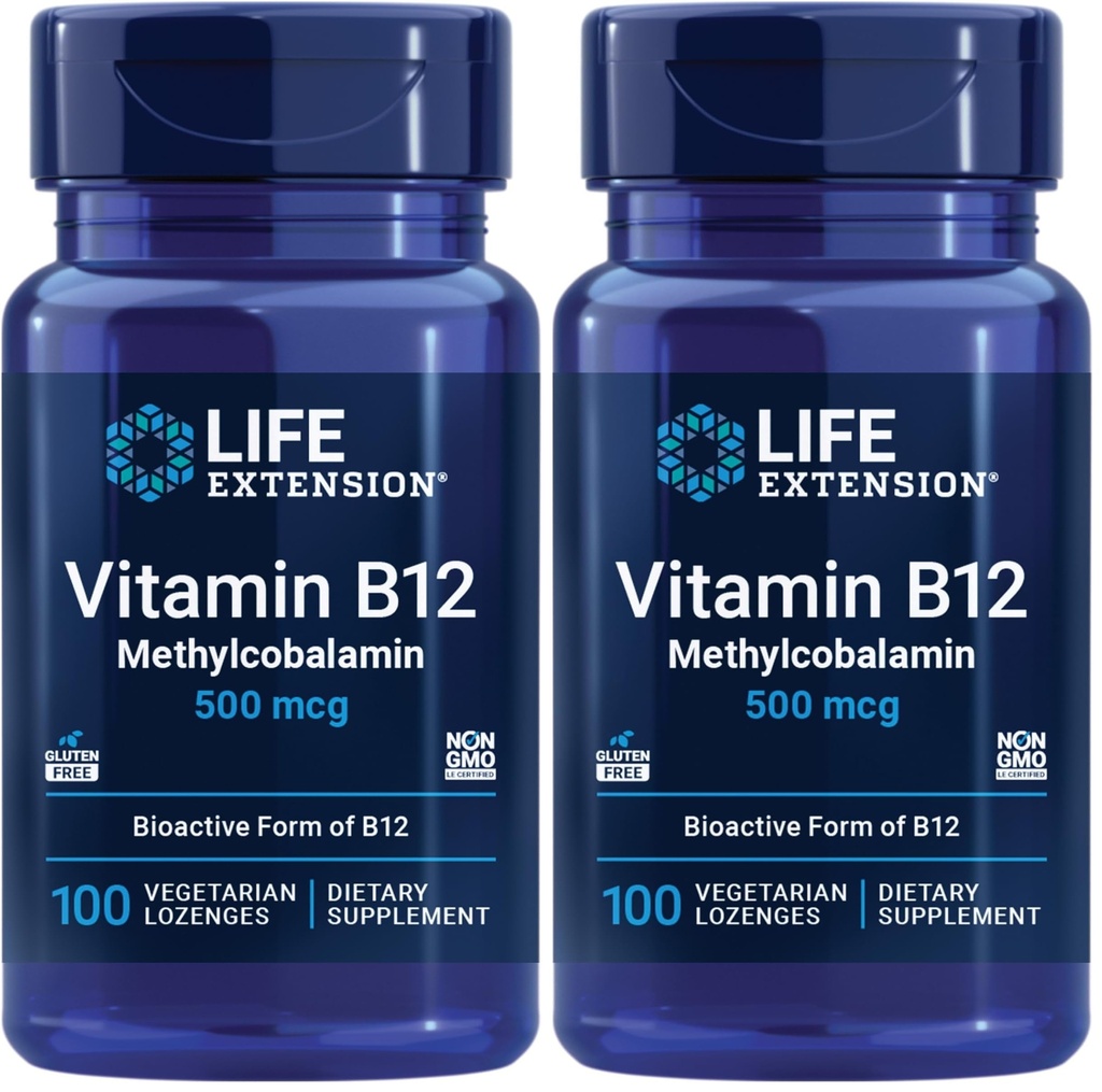 Livsforlengelse Vitamin B12 Metylkobalamin 500mcg - vitamin B12 Supplement for generell energi og hjerne helse - sukker gratis vegetarisk Lozenges Oppløses i munnen - En gang daglig - 100 Count