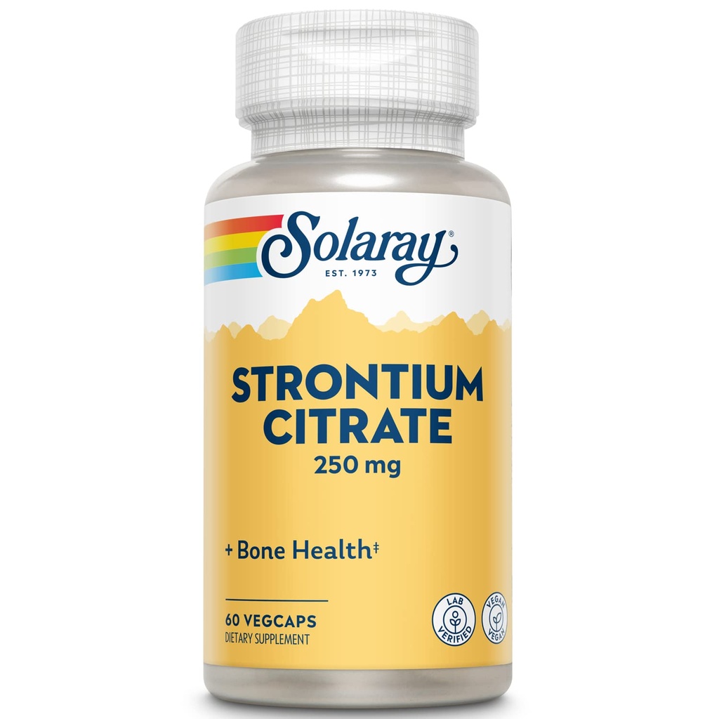 Solaray Strontium Citrat 250 mg | Sunn Bones & Tandstøtte | Gentle Digestion, Forbedret Absorpsjon | 60 Vegkaps
