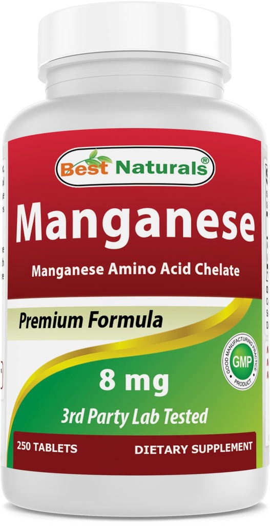 Beste Naturals Manganes (Manganese Aminosyre Chelat) 8 mg- 250 tabletter