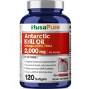 NusaPure Antarctic Krill Oil 2000 mg 120 Softgels, Omega-3 EPA 360mg, DHA 240mg, soylfritt Astaxanthin Supplement fra Krill 800ppm