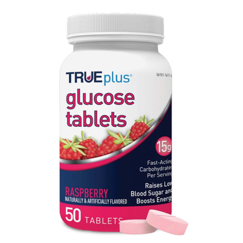 TRUEPlus® Glucose tabletter, bringebær flavor - 50ct