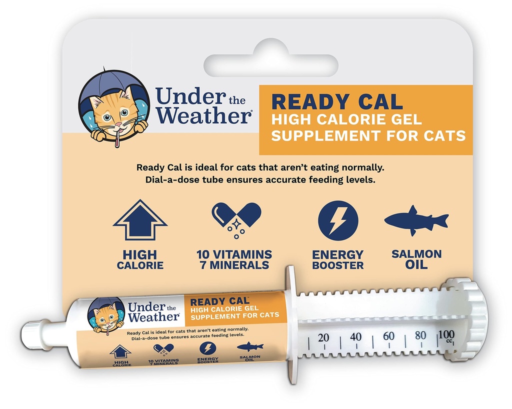 Under Været Kjæledyr  Ready Klar Cal for katter 100cc | høy kalorie kosttilskudd | Cat Weight Gainer og høy kalori booster | 10 vitaminer, 7 mineraler og omega fettsyrer (for katter 100cc)