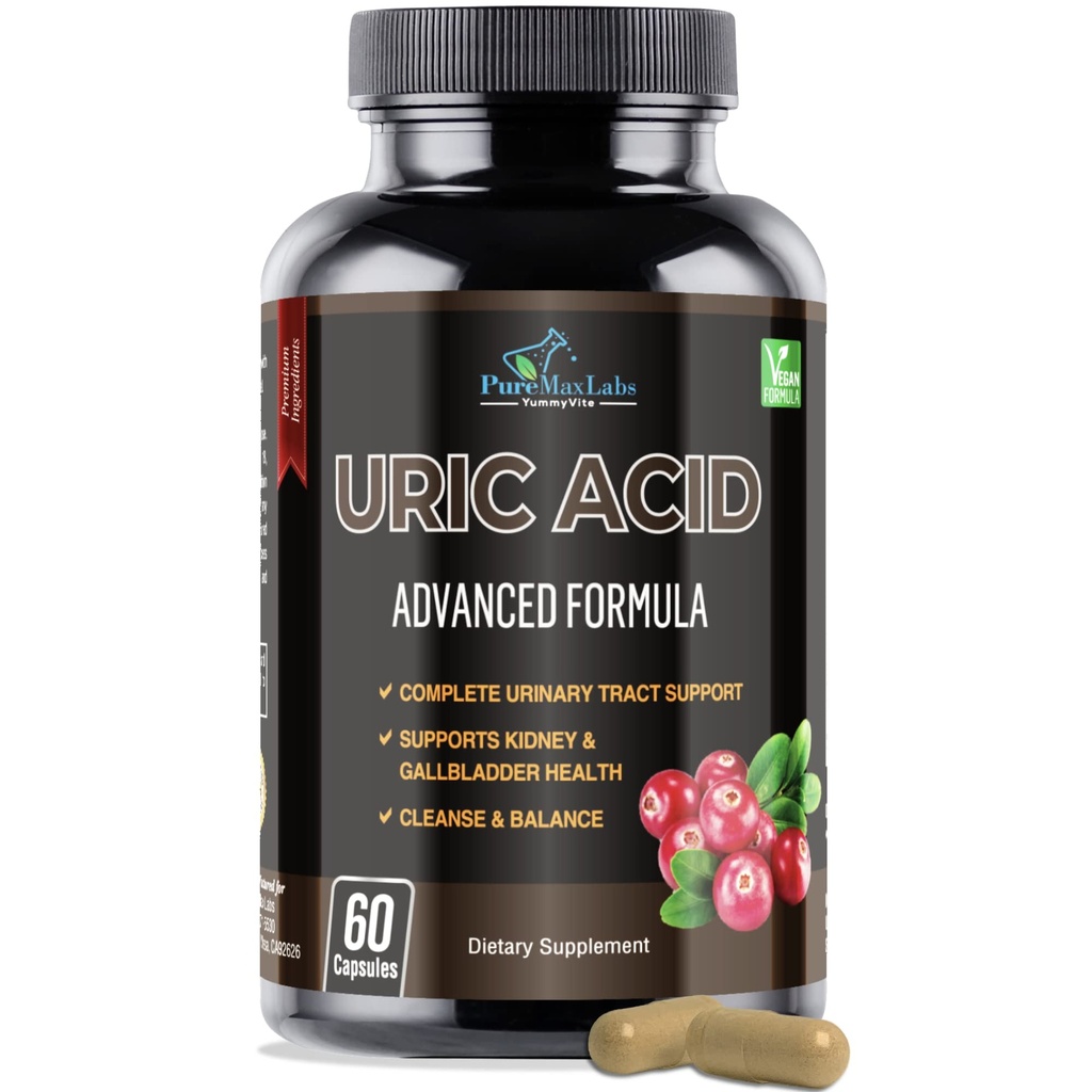 Uric Acid Advanced Formula - Nyre, Lever, Gallblader, Urin Tract Cleans med Cranberry, Chanca Piedra, Tart Cherry, Melke Thistle og Bromelain 60 Kapsler