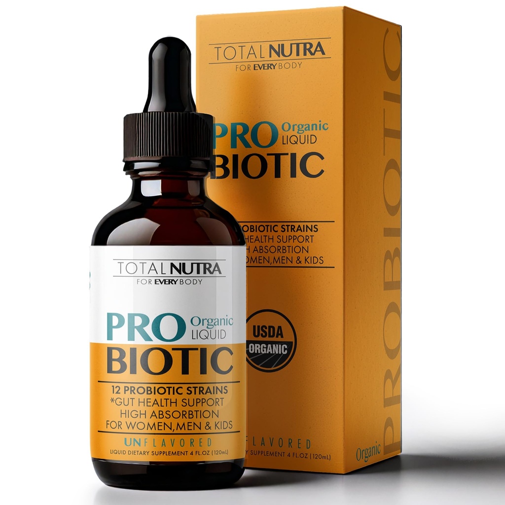 Liquid Probiotic for kvinner, menn, barn, Todler Probiotic: USDA Organic Probiotics, Vegan Probiotic Fluid & Alfafa Blend + Acidophilus for Gut Helse, Dairy Gluten sukkerfri, Ikke-GMO Oral Probiotika