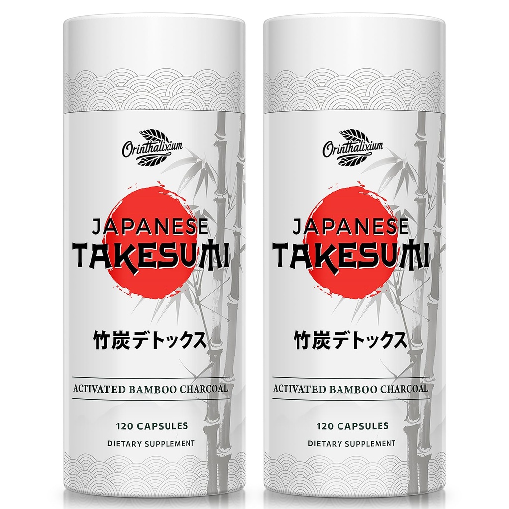 Takesumi Bamboo Charcoal 2000mg – Aktivert Charcoal fra Bamboo for Max Absorpsjon, Detox & Gut, 120 Vegan Kapsler (2 flaske)