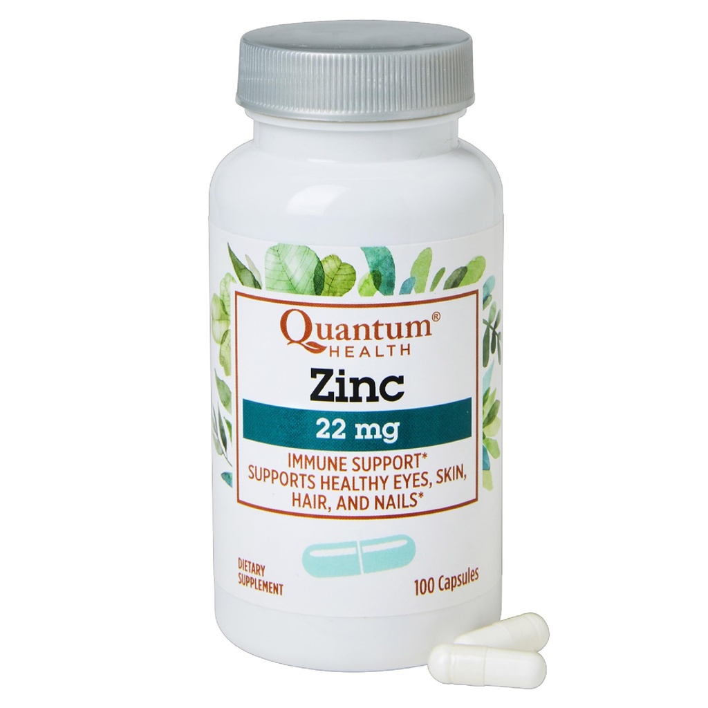 Quantum Helse Zink Gluconate 22 mg daglig immunisme øker kosttilskudd støtter energi, sunne øyne, hår hud og negler - essensielt Mineral Immune Support for kvinner og menn - 100 kapsler