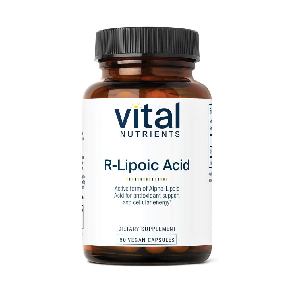 Vitale næringsstoffer R-Lipoic Acid | Active Alpha-Lipoic Acid Antioksidant | ALA Supplement for sunn metabolisme og energi | Gluten, Dairy, Soya Free | Ikke-GMO | 60 Kapsler