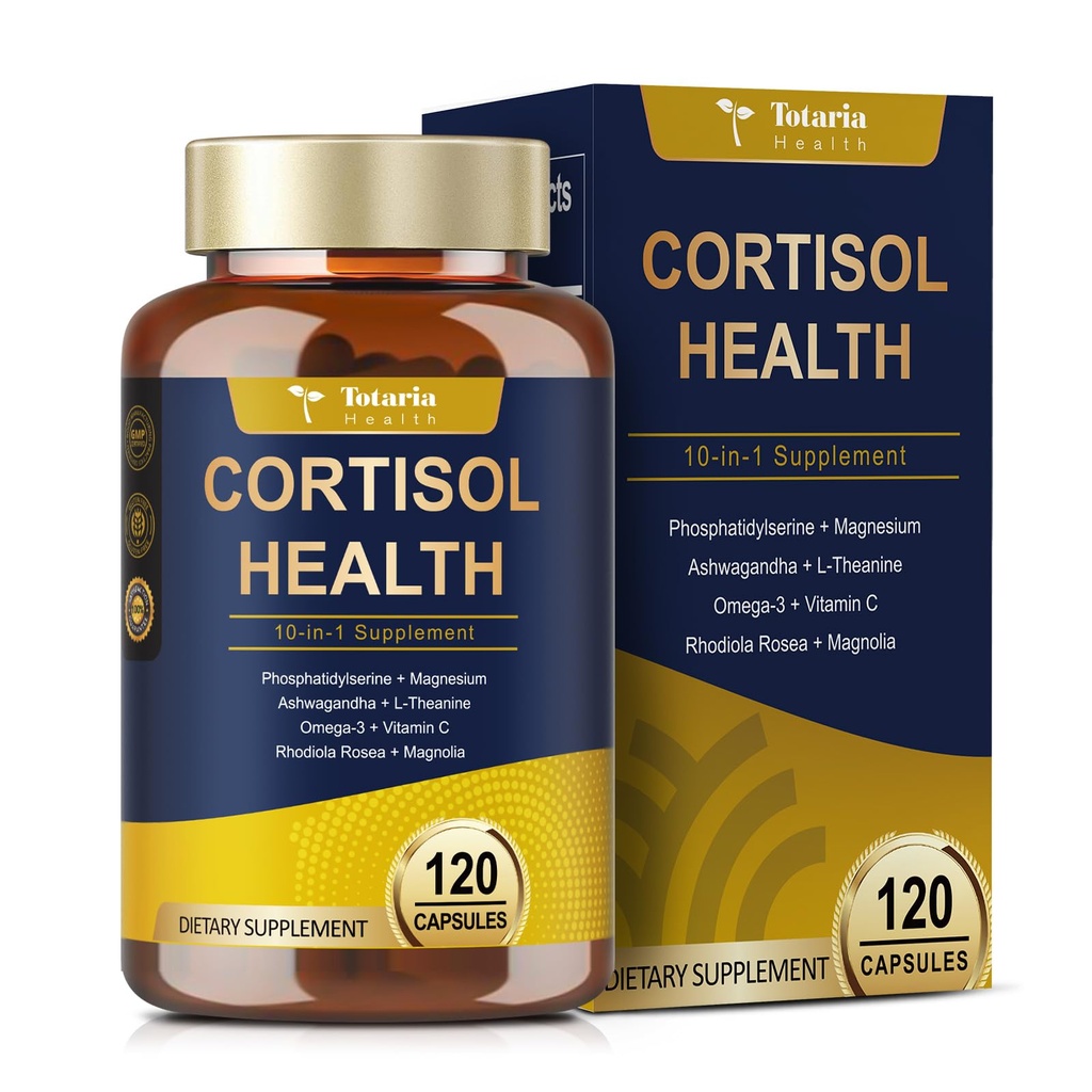 Totaria Cortisol Supplement med Ashwagandha, Magnnesium,Rhodiola Rosea,L Theanine,Hormone Balance for kvinner 120 Vegan Capsules (Pack of 1)