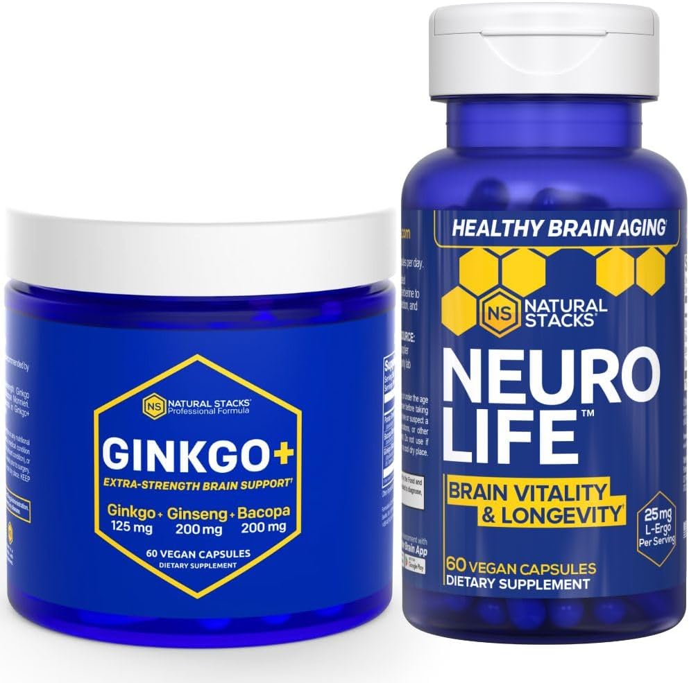 NATURAL STACKS Ginkgo Biloba + NeuroLife Supplement Bundle - støtter mental ytelse og hjerne langsomhet* - 120 Totalt kapsler
