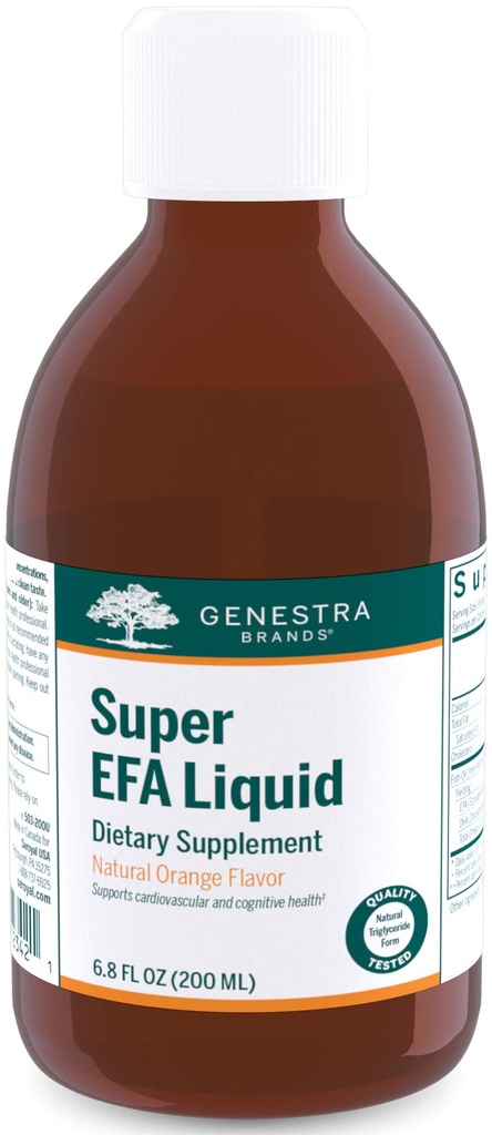 Genestra merker Super EFA flytende | støtter kardiovaskulær helse, og utviklingen av hjerne, øyne og nerver hos barn * | 6,8 fl Oz | Natural Orange Flavor