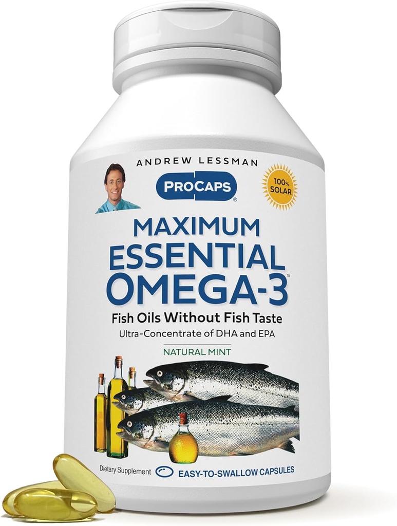 ANDREW LESSMAN Maksimal Essential Omega-3 Mint - 60 Softgels - Ultra-Pure, høy styrke Omega-3 oljer. Høy DHA, ingen mage-upset, ingen kontaminanter, ingen Mercury. Små lett å svelge Softgels