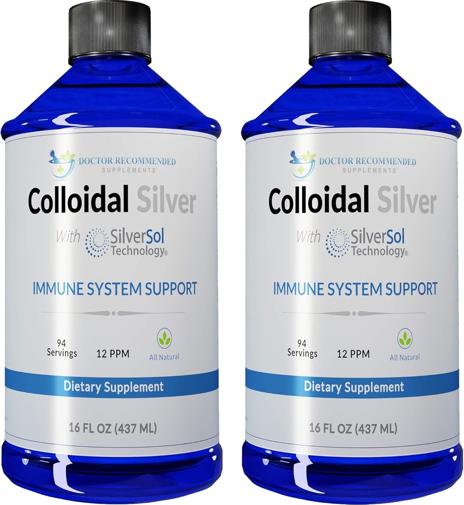 Colloidal Silver Liquid - 12 PPM Premium Silver Solution, 60 MCG Per Serving, Alle naturlige, vegan immunsystem støtte, ionisk sølv vann daglig Mineral Supplement (2-16 Fl oz flasker)