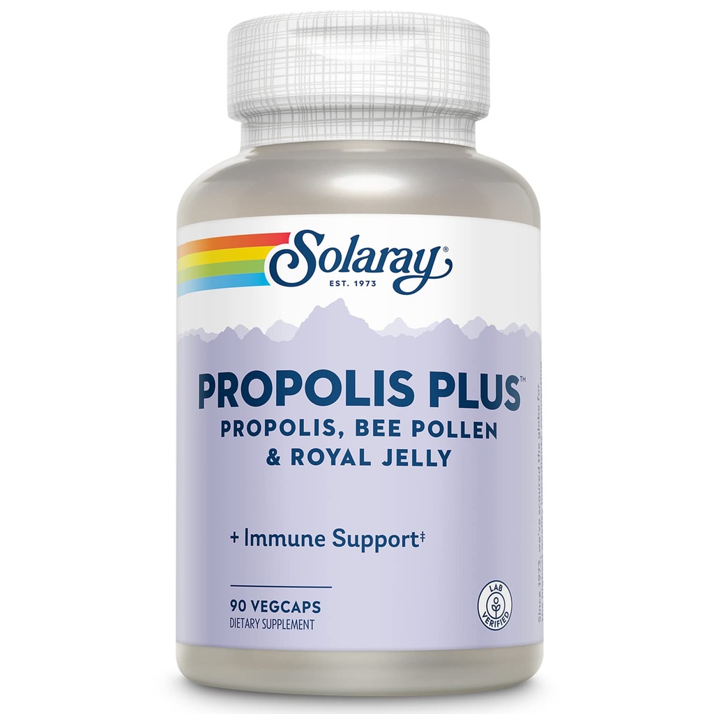 SOLARAY Propolis Plus | Sunn Immune System Support med Propolis, Bee Pollen & Royal Jelly | 90 Vegkaps