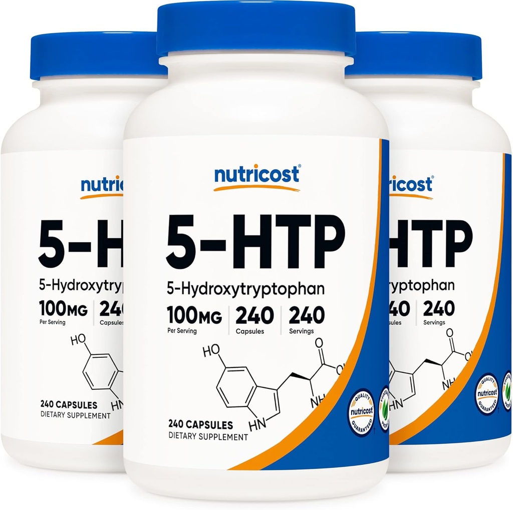 Nutricost 5-HTP 100mg, 240 Vegetariske kapsler (5-hydroksytryptophan) - Ikke-GMO & Glutenfri (3 flasker)
