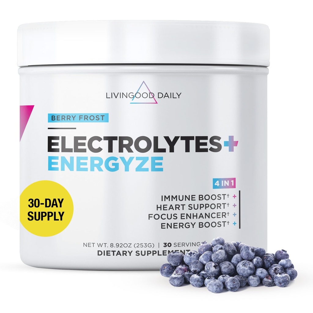 Livingood Daily Electrolytes pulver, Electrolytes Hydration Drink Blande med vitamin C, magnesium, Taurin og sjø salt, Electrolyte Supplement for energi og hydrasjon, Keto, Berry Frost Flavor, 30 Srvgs