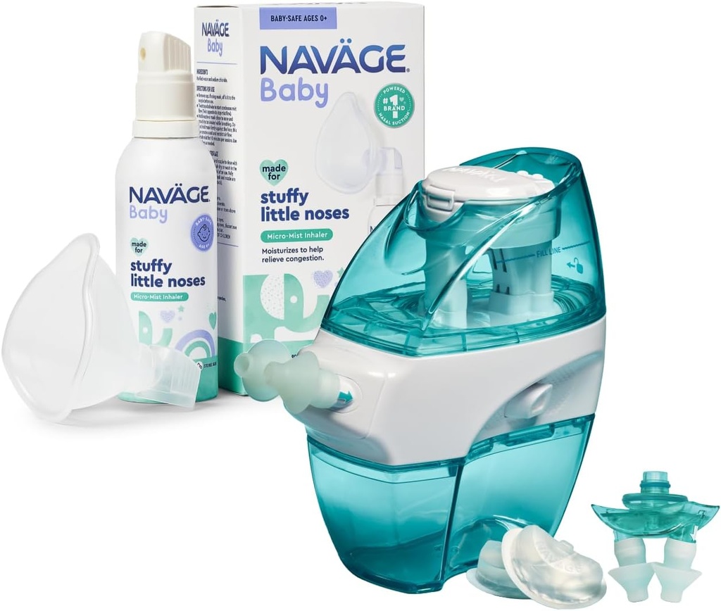 Navage Multi-Bruker Familiesett med 30 SaltPods og Baby Mist Bundle - Saline Nasal Irrigation for voksne og kontinuerlig Saline Mist for Infant Congestion Relief