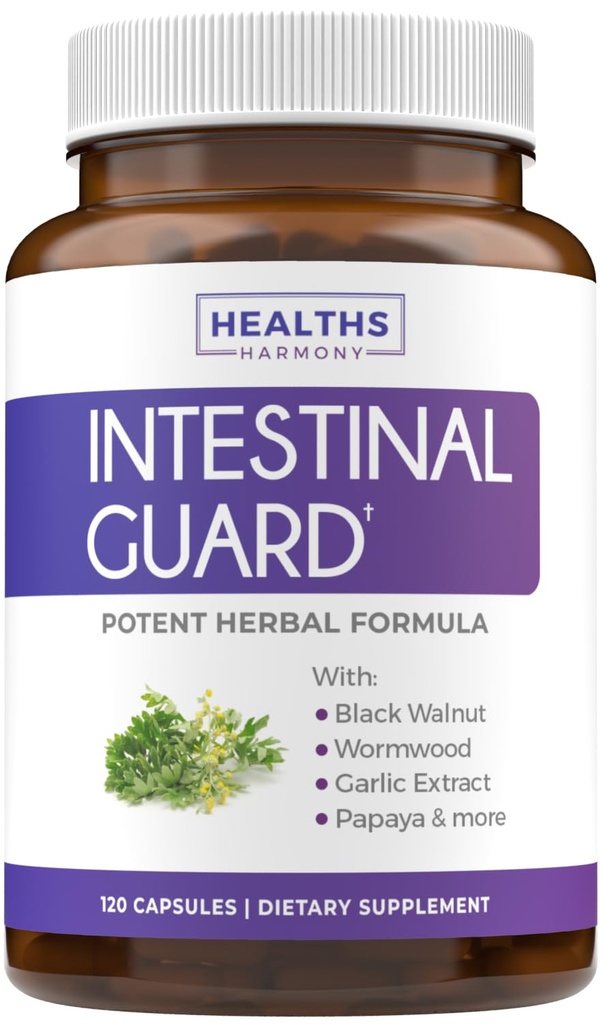 Intestinal Guard (Non-GMO) opprettholde intestinal helse - Potent naturlig formel med Wormwood, Black Walnut, Goldenseal, Pau D'Arco, Clove, hvitløk, mer - Alt i ett tillegg -120 kapsler (ingen piller)