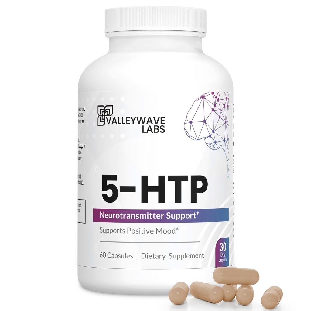 5-HTP - 200 mg 5HTP Supplement (5-hydroxytryptophan) for å støtte Mood Plus søvn*, stress relief*, 60 kapsler - 30 dagers forsyning, laget i USA